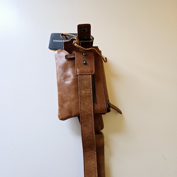 SPIKES & SPARROW Genuine Leather Front Pocket Big Waist Belt Bag Fanny Pack Tan - Picture 7 of 16